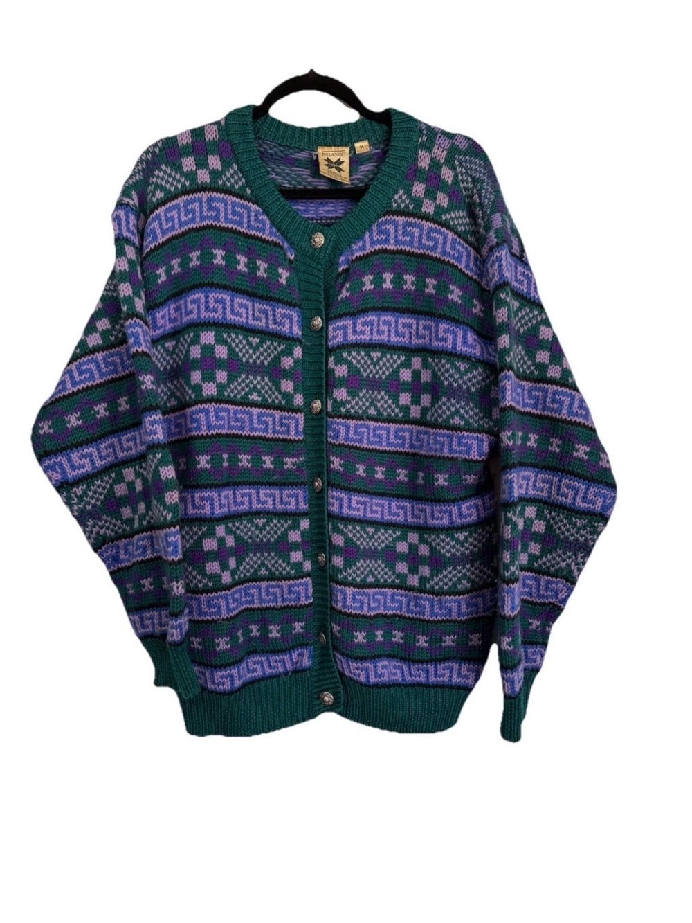Vintage Style Green & Purple Patterned Men’s Cardigan Sweater